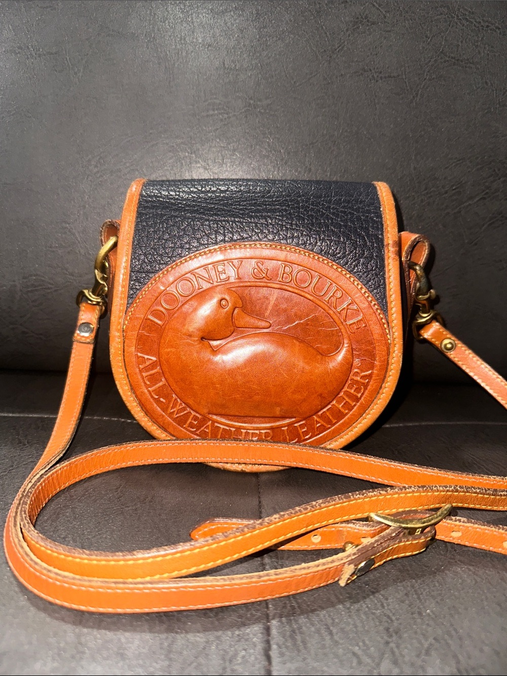 Vintage Dooney & Bourke Black and Brown Saddle Crossbody Bag